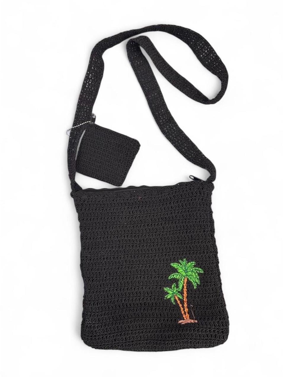 Island Waves Casual Beach Woven Palm Tree Crossbody Bag Wallet Tropical Coastal